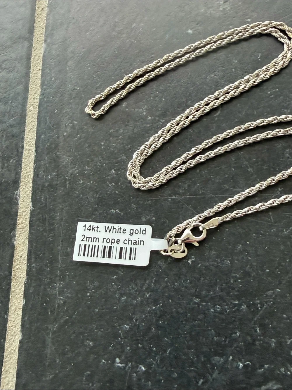 14kt White Gold Rope Chain Necklace 21” long